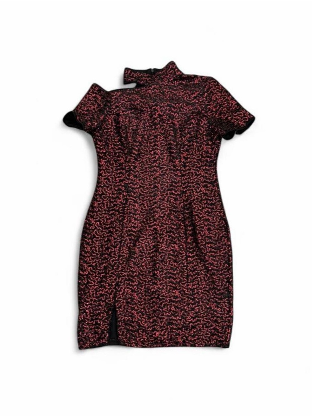SHEIN Black & Red Short-Sleeve Mock Neck Mini Dress